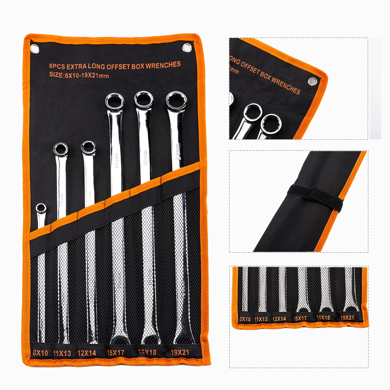 6 Pcs Extra Long Double Ring Box End Spanner Aviation Wrench Set Strong Power Less Effort Metric 8mm-21mm ﻿