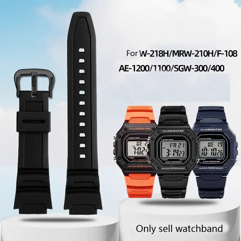 المطاط حزام الساعات ل F108 F-108WH W-216H W-218H W-215 W-752 W-S200H SGW-400/500H راتنج مقاوم للماء سيليكون ساعة خالية من الغبار