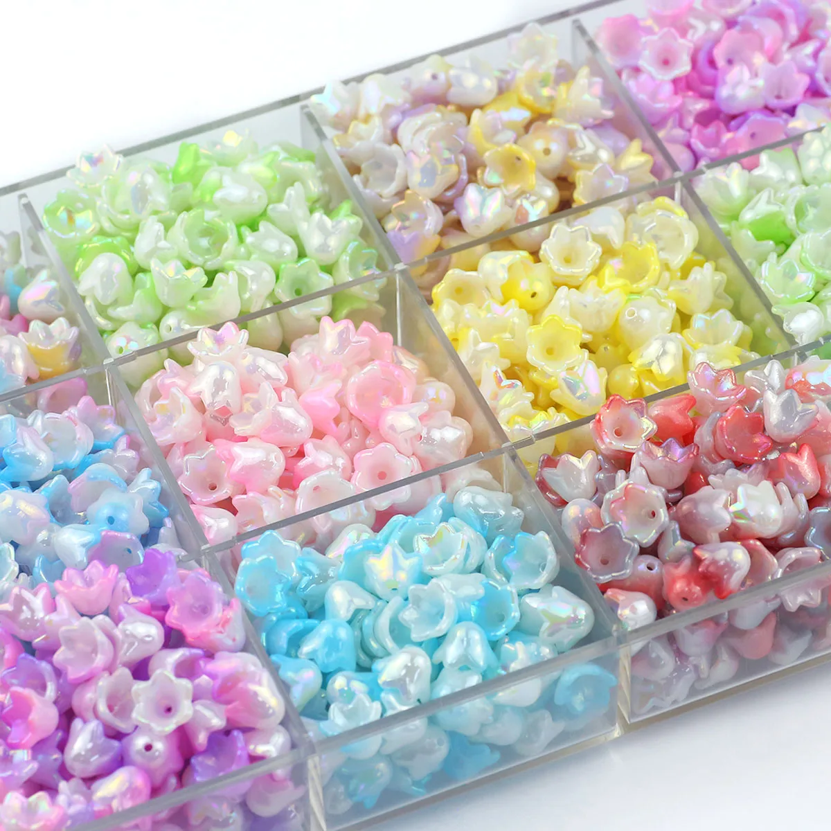 50/150Pcs 8x7mm Mixed Color Iridescent Acrylic Bell Orchid Flower Beads for DIY Handmade Jewelry Bracelet Earrings Craft Accesso