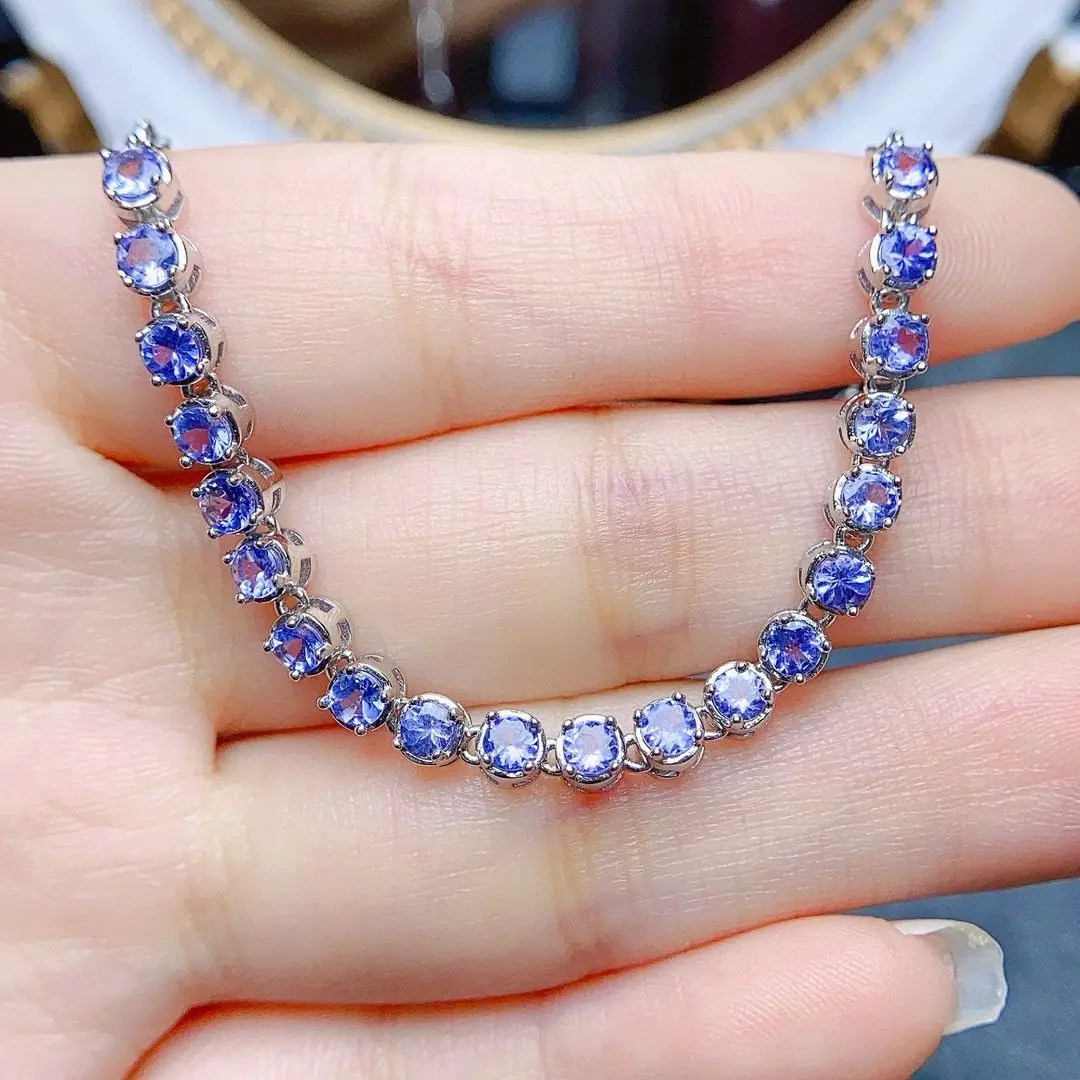 Best Seller ZECAA Fine Jewelry Tanzanite Bracelet For Woman With Natural Tanzanite Gemstone 3*3mm For Silver Tanzanite Bracelet