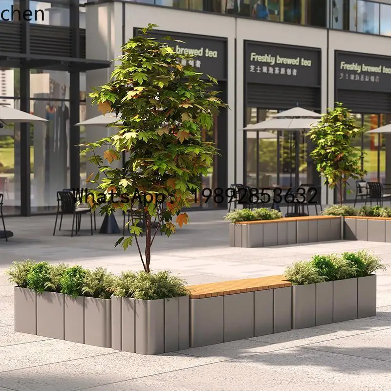 Outdoor Stainless Steel Flower Box Seat Stool Commercial Plaza Seat Flower Groove Fence Partition Planting Box