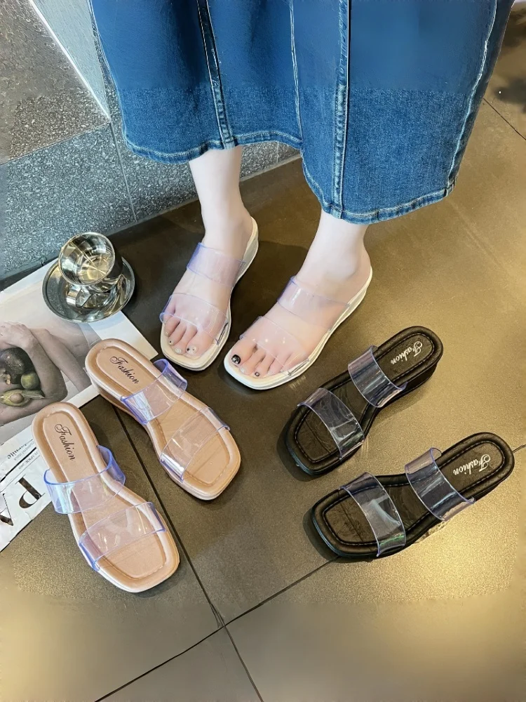 

Summer Platform Sandals Women Korean Style French Soft Slides High Heels Beach Shoes Comfortable Outdoor Footwear