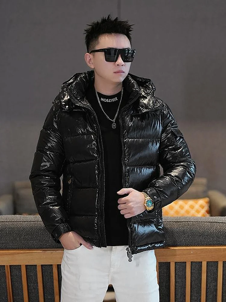 

Новинка зимы: Мужская роскошная теплая куртка-пуховик с капюшоном, пэчворк, глянцевая поверхность, свободный крой, трендовая модель