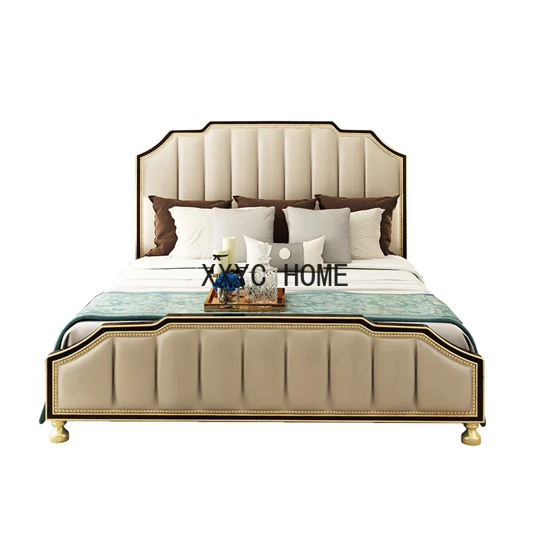 

Американская светлая роскошная стильная кровать из цельного дерева, двуспальная кровать для главной спальни, постмодернистская мебель, мягкая сумка-кровать