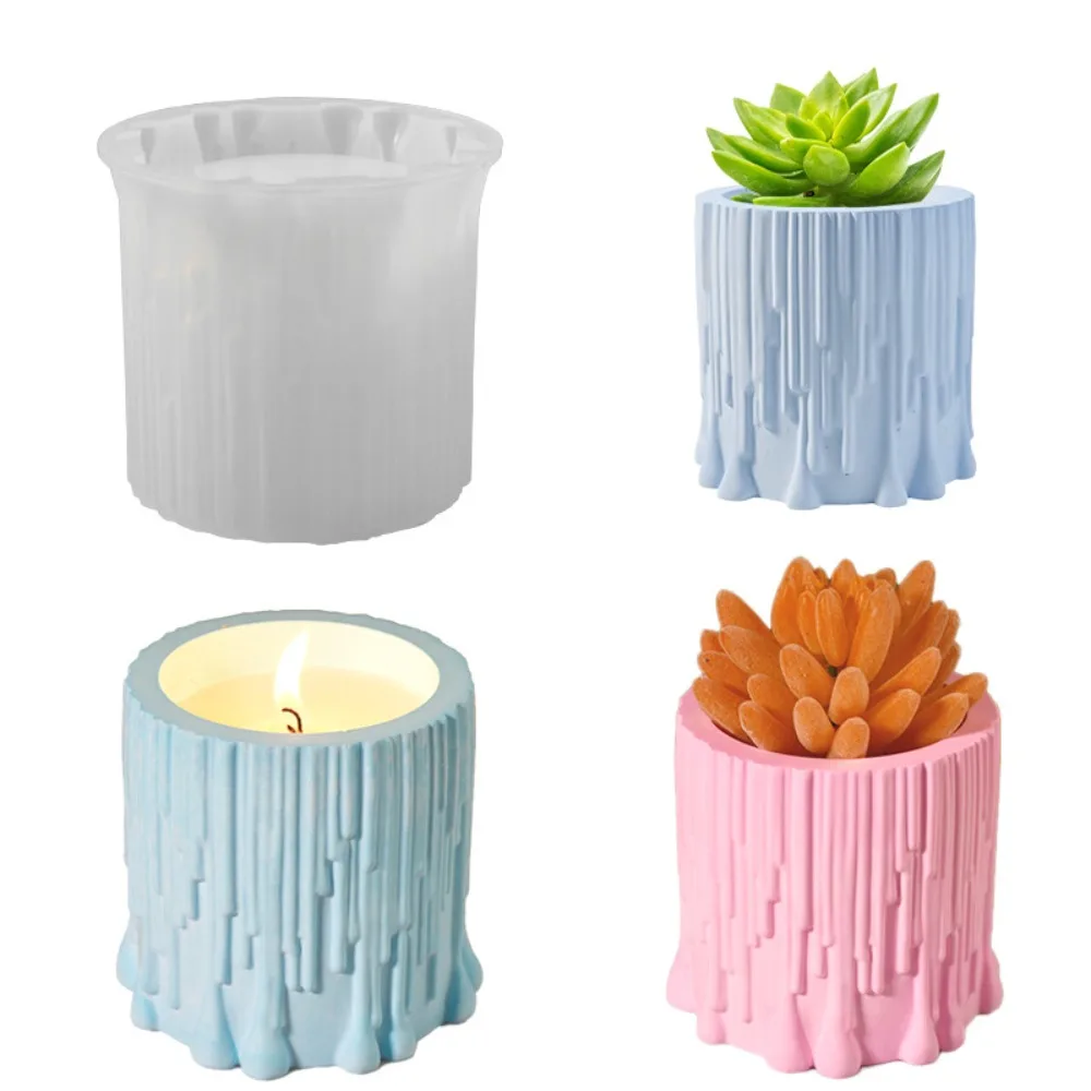 Tree Stump Plaster Candle Jar Silicone Mold DIY Cement Concrete Flower Pot Candle Vessel Molds Home Decor Craft Gifts