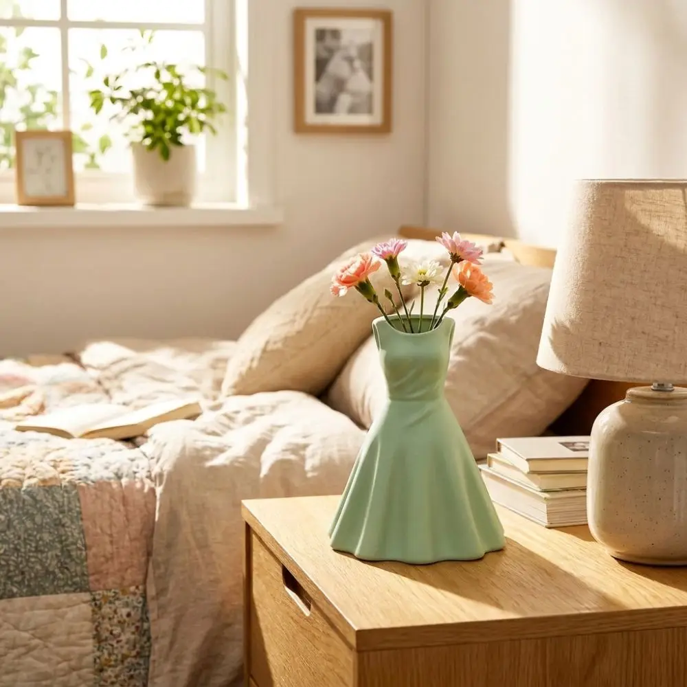 Elegant 3D Printed Princess Dress shape Vase Plastic Creative Skirt Pencil Holder Romantic Pen Holder Desktop