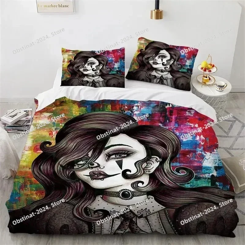 Skull Girl Day Dead Bride Dark Color Roses 3D Printing Comforter Bedding Set,Duvet Cover Quilt Cover Pillowcase,King Queen Size