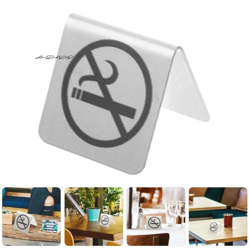 Stainless Steel No Smoking Sign Table Tent for Hotels Restaurants Clubs Offices Hospitals - Non-Smoking Stand