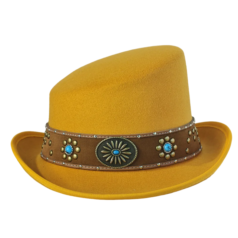 2025 Sloping Top Fedora Unisex Gentleman Cosplay Derby Bowler Hat British Shape Hat Autumn WInter Magic Hat Feather Accessories