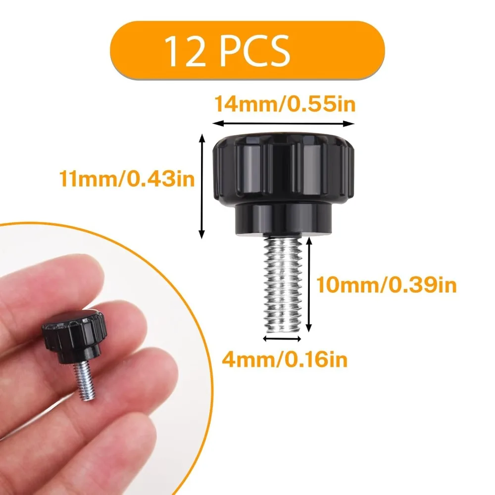 12 Pcs M4 X 10mm Threaded Knurled Thumbscrew,  Carbon Steel Clamping Knobs Grip Thumb Screw Mounting Thumb Screw Monitor Screws