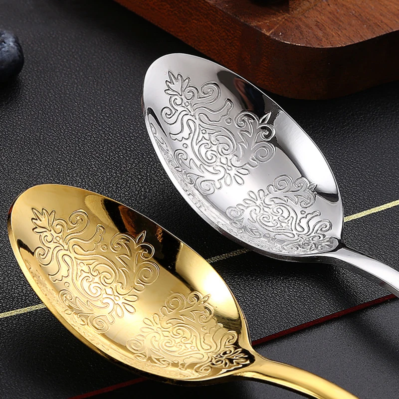 Gold Luxury Cutlery Sets  Fork Spoons Knife Silverware Kit Vintage Carved  Tableware Set European Dinnerware For Home Kitchen