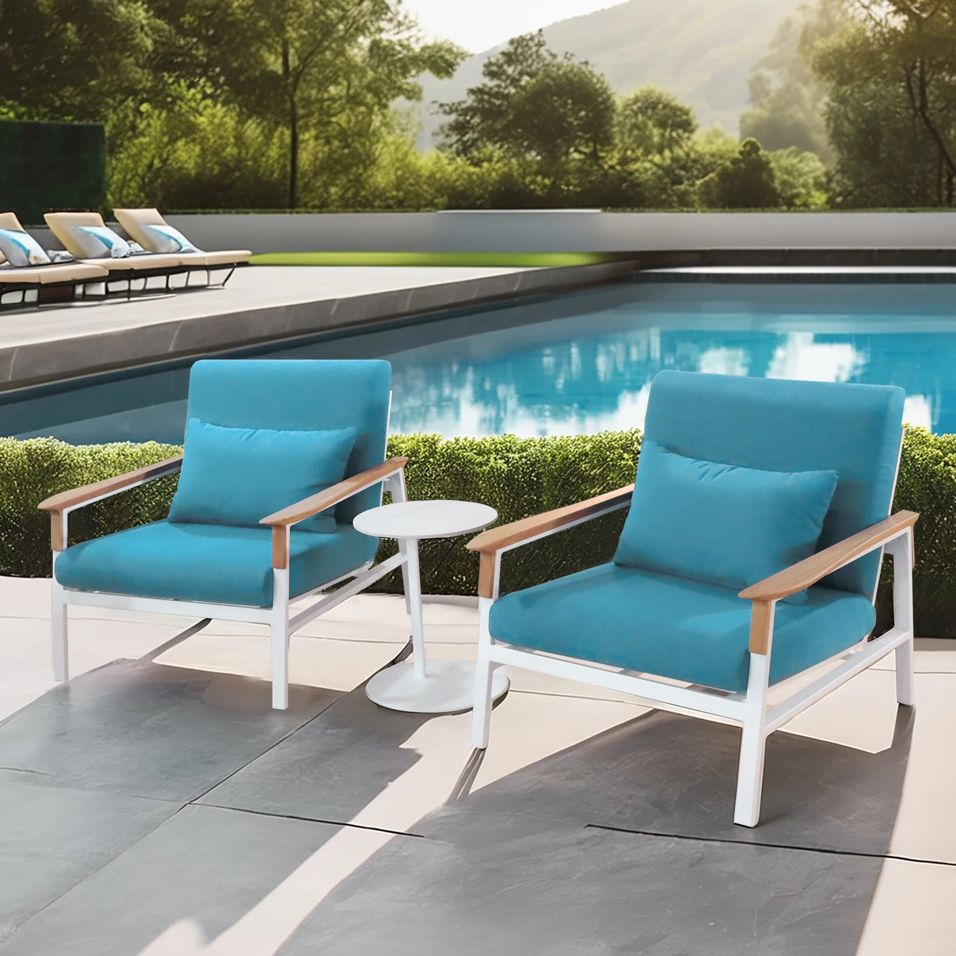 xx-Modern Outdoor Hotel Chair Lounge Aluminum Teak Wood Armrest Single Sofa Waterproof Cushion Garden Resort Balcony Chairs Set