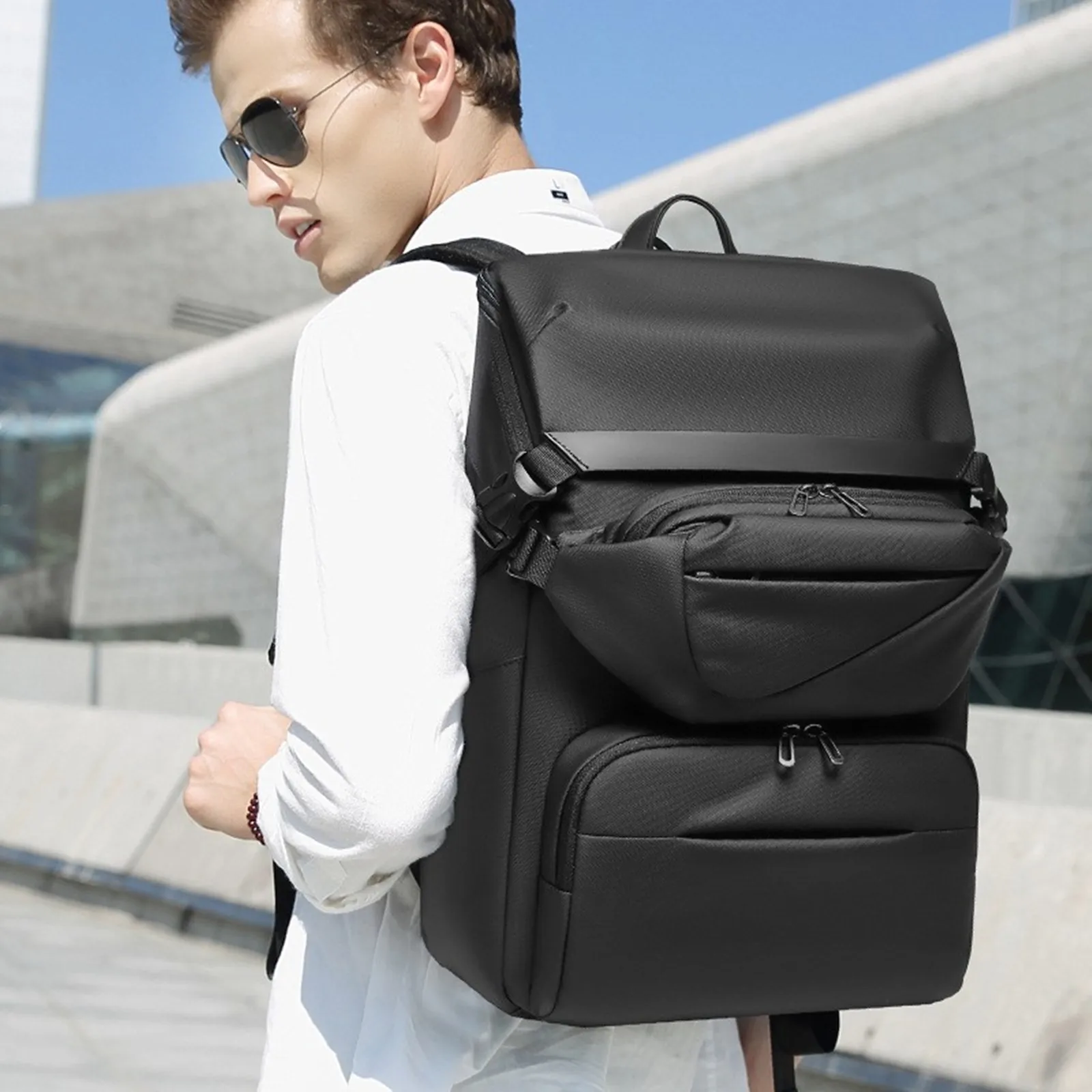 Men Business Backpack Crossbody Chest Bag Set Package Travel USB Schoolbag Laptop Storage Shoulder Pack Student Knapsack Handbag