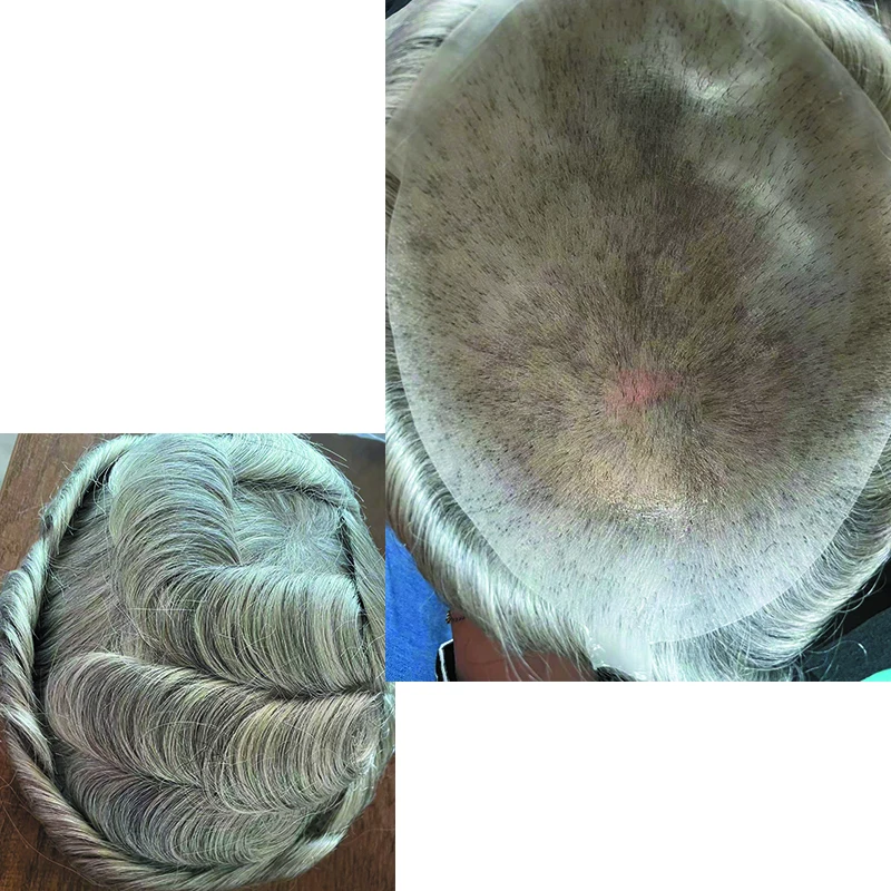 Rambut palsu alami warna putih 1B80 laki-laki Vloop rambut manusia prostesis rambut pria tua sistem rambut Virgin rambut Super tipis kulit penuh PU