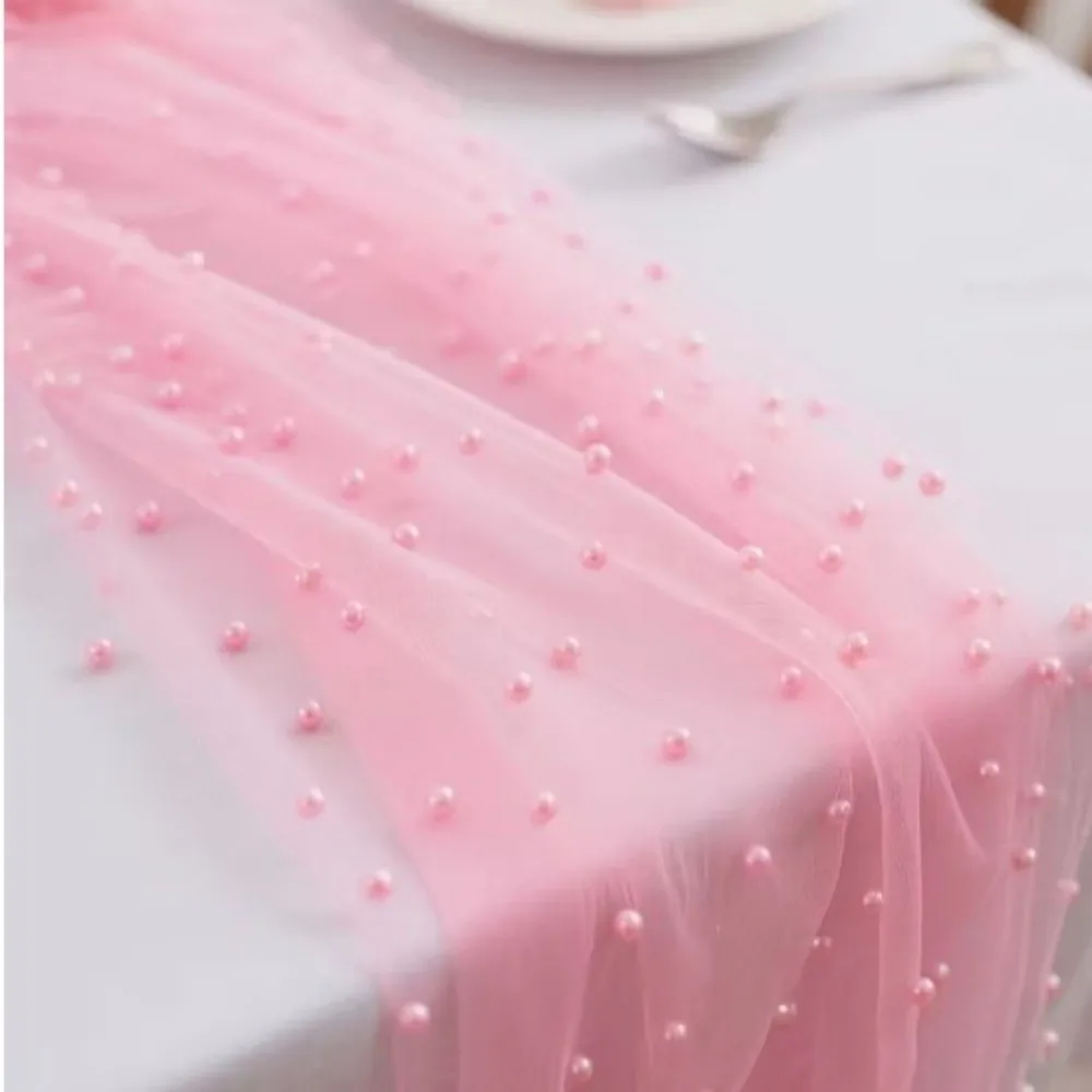 0.75*3 Meters Table Flag Semi Transparent Pearl Tulle Table Runner Sheer Drapes Gauze Mesh Wedding Arch Drapes Festival Party