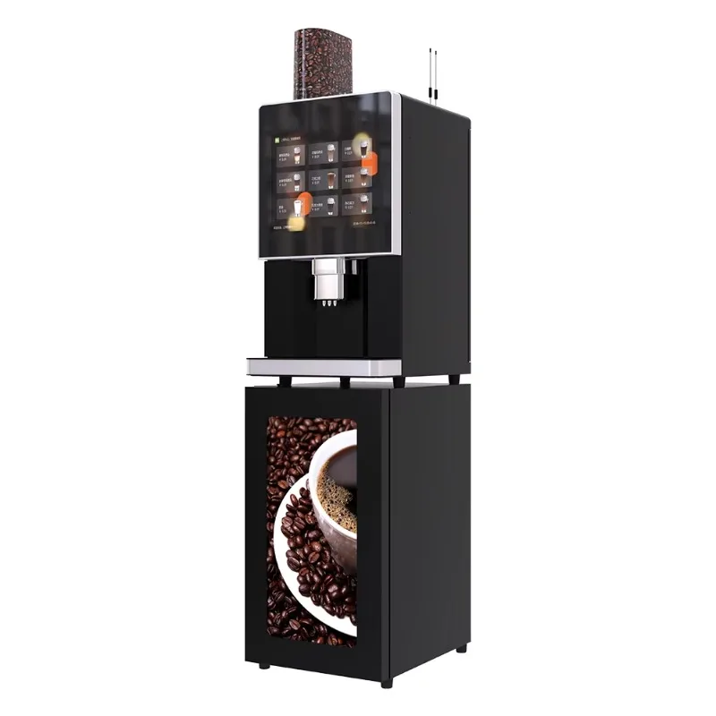 The Smart IoT Freshly Ground Coffee Vending Machine supports card payments and cash payments in multiple languages