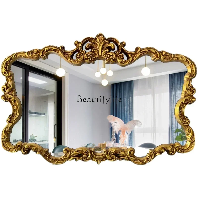 

FG40European retro bathroom mirror wall hanging carved light luxury dresser decorative mirror