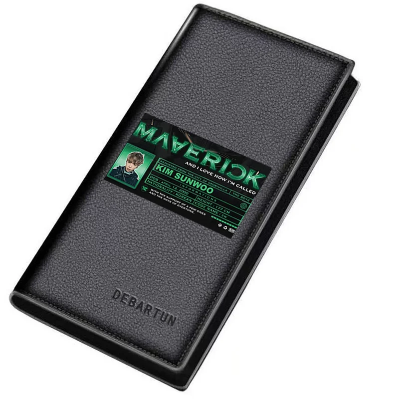Green neon Maverick Kim Sunwoo profile. Men's Long Wallets Business Stylish Printing Design Casual Use Christmas Valentine's Fat