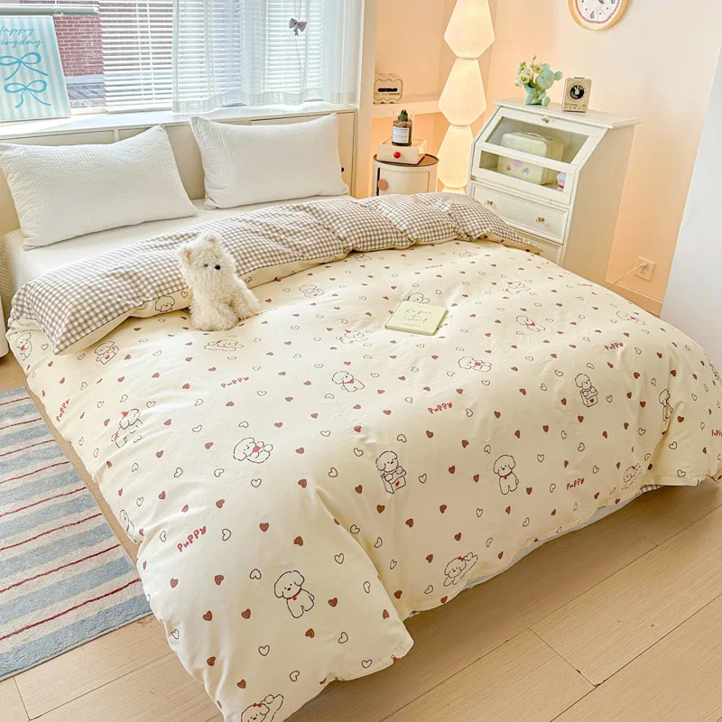 High Quality 100% Cotton Duvet Cover Korean Heart Puppy Dog Quilt Covers Soft Skin-friendly Breathable All Cottons Blanket Case