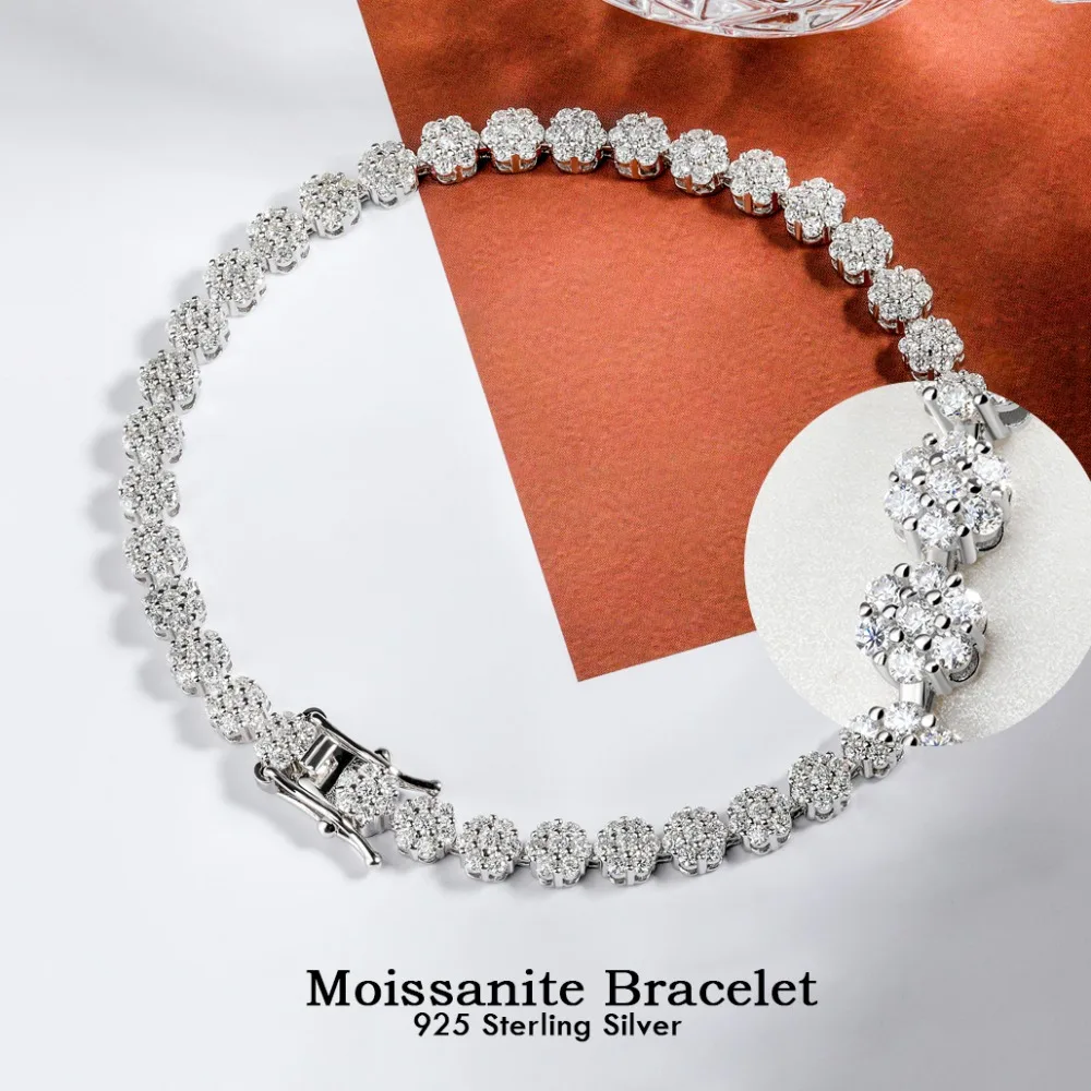 

Full GRA Certified Moissanite Tennis Bracelets Women S925 Silver Flower Shape Diamond Hand Chains Party Gifts 18K Plated Jewelry