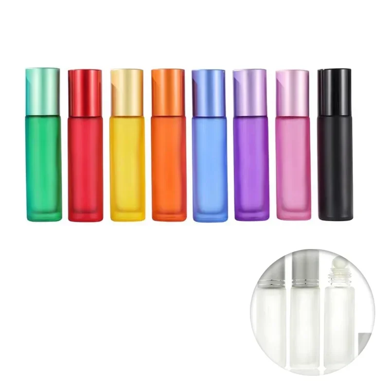 

50Pcs 5ml/10ml Colorful Thick Frosted Glass Roll on Bottles with Natural Gemstone Roller Ball for Perfume Essential Oil Travel