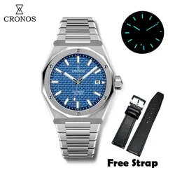 Cronos Luxus Herren uhr 39mm Skyline Automatik pt5000 sw200 Armbanduhren Saphir Leder armband 10atm durchsichtige Rückseite l6028m