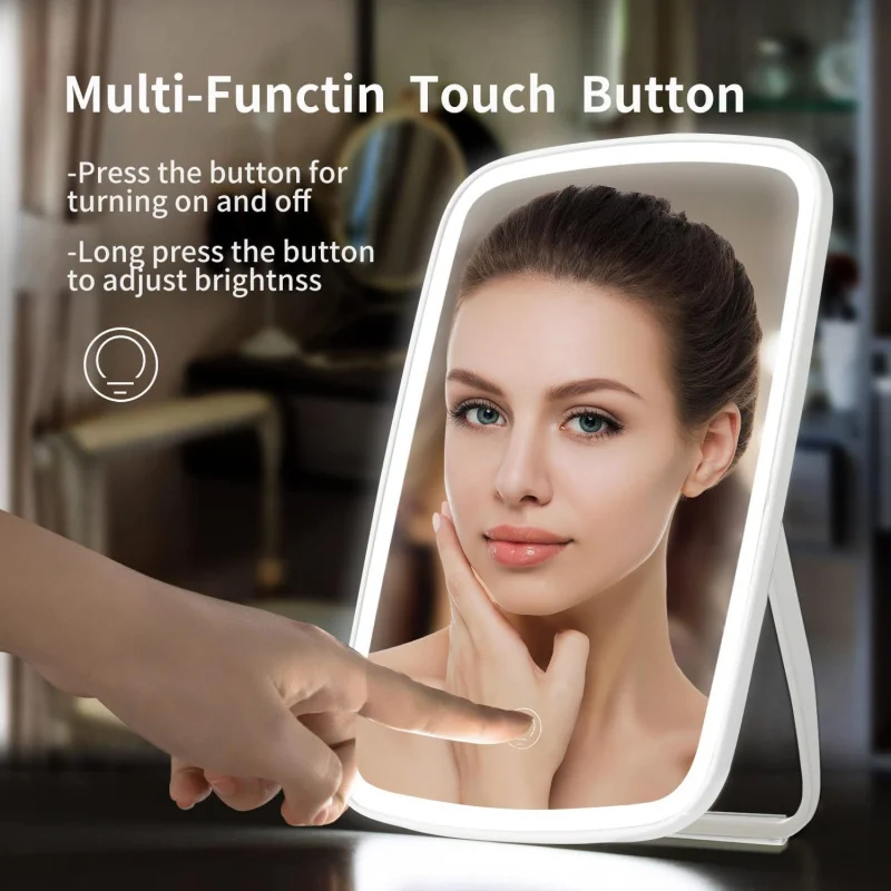 Lighted Makeup Mirror, [Silicone Anti Slip] Touch Control Vanity Mirror with 3 Lights, Portable Travel Makeup Mirror, 2400 mAh B