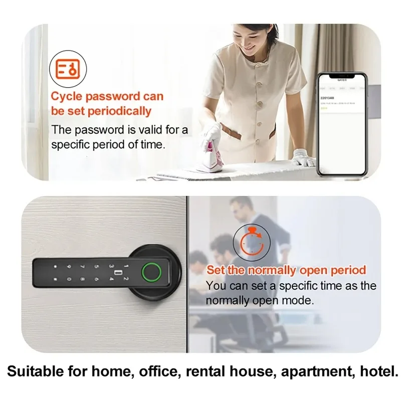 Tuya Smart Fingerprint Lock Financial level Electronic Indoor Lock Password/Key/Tuya APP/Bluetooth Unlock Bathroom Bedroom