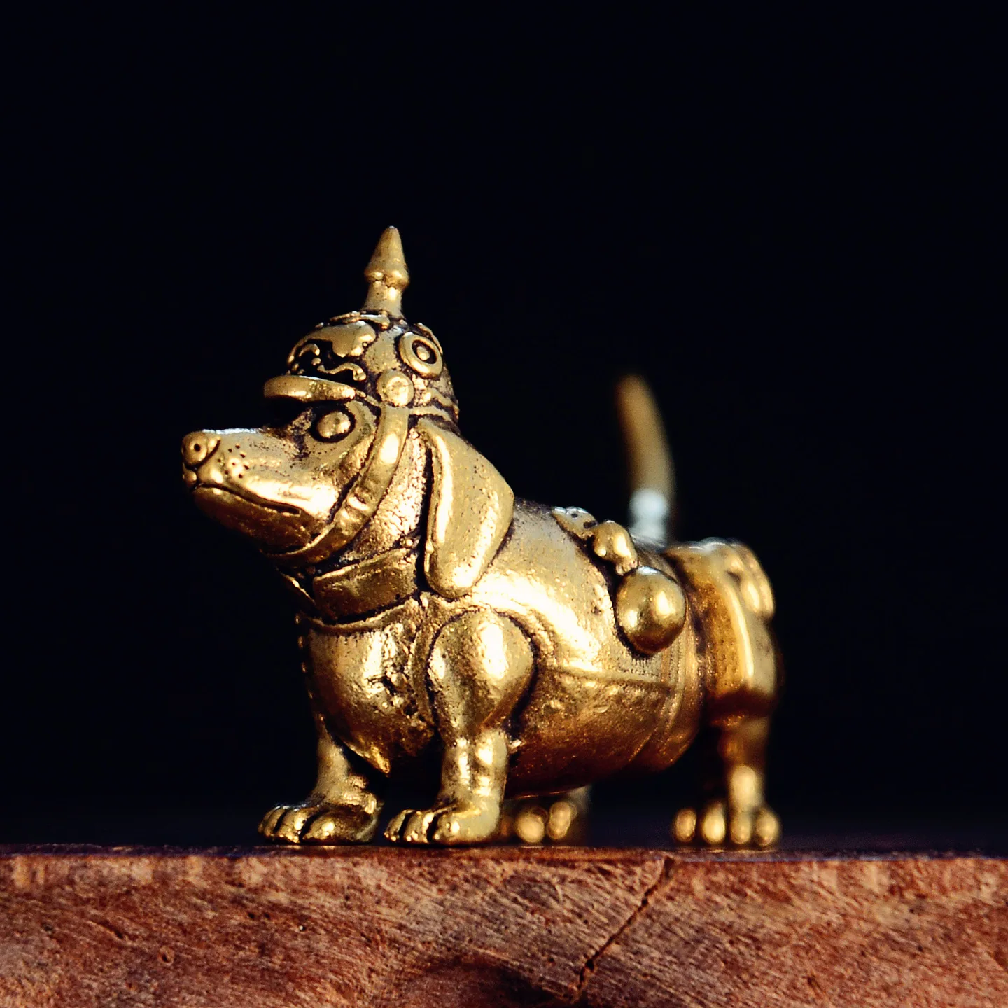 Crown Dog Miniature Figurine Brass Animal Small Statue Desktop Ornaments Vintage Home Decoration Craft Accessories