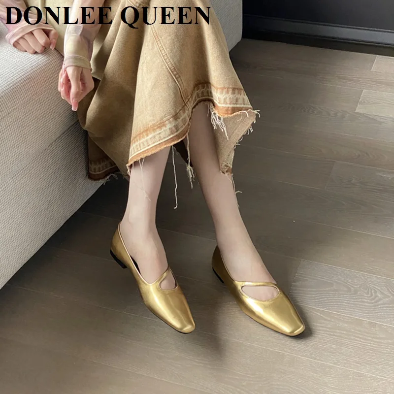 2023 New Autumn Flats Ballerina Shoes Women Fashion Brand Square Toe Ballet Shoes Female Casual Loafer Gold Sliver Zapatos Mujer