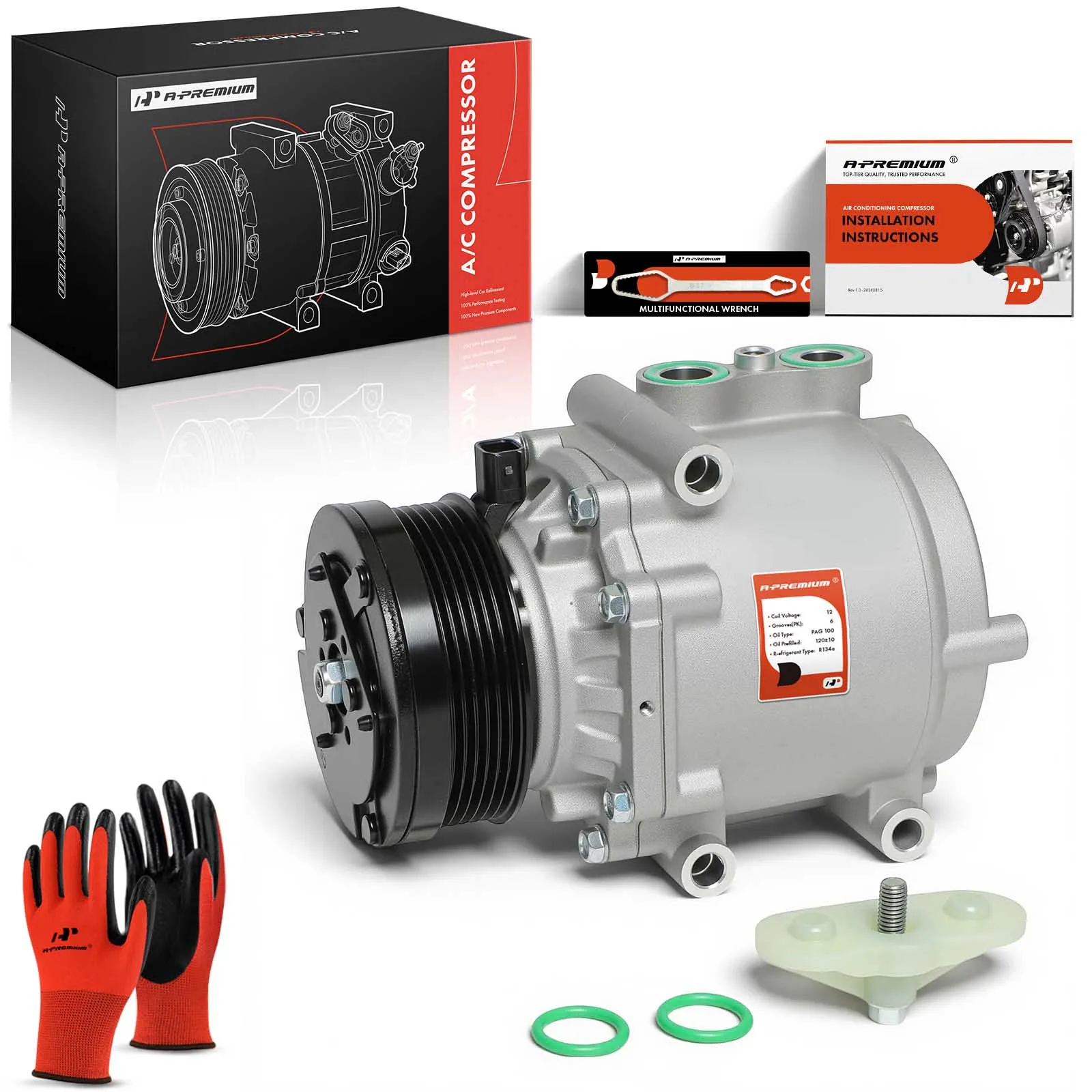 A-Premium AC Compressor with Clutch for Ford Explorer 2002-2005 Expedition 2002 E-150 E-250 2003-2007 E-150 Econoline 2001-2002