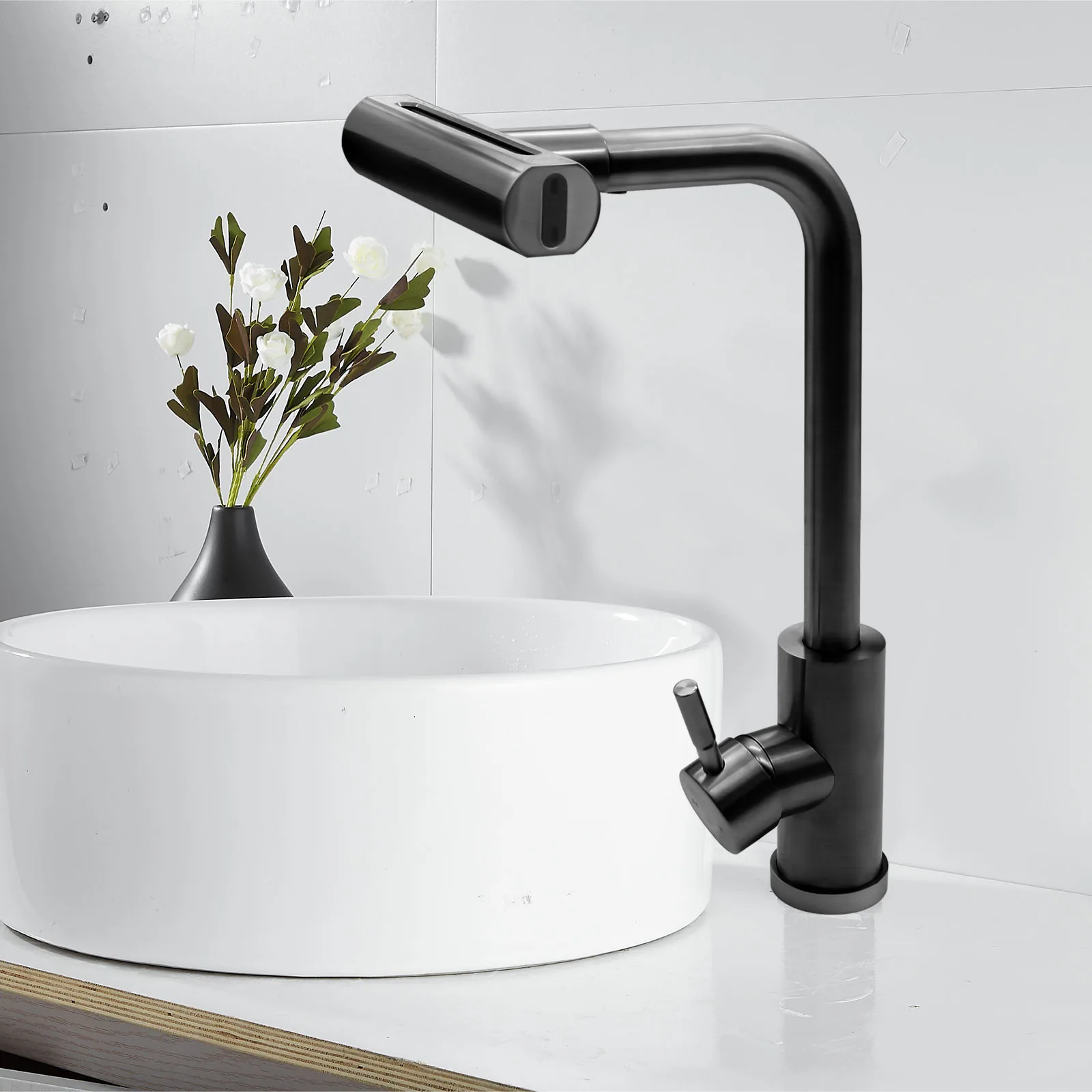 

Stainless Steel Gooseneck Kitchen Faucet,with Hot and Cold Water Mixer for Sink