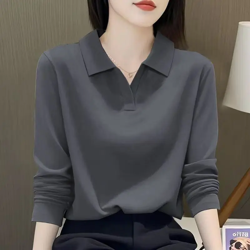 Long Sleeve  Shirt Women's Casual Fashion Loose Artistic Turn-down Collar T-shirt Simple Style Spring Autumn New Model
