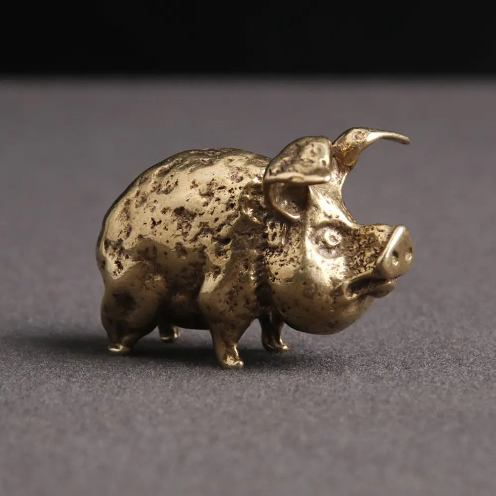 1Pcs Zodiac Pig Shaped Brass Pendant Polished Mini Ornament Keychain Bag Car Pendant Creative Home Decor Chic Ornament