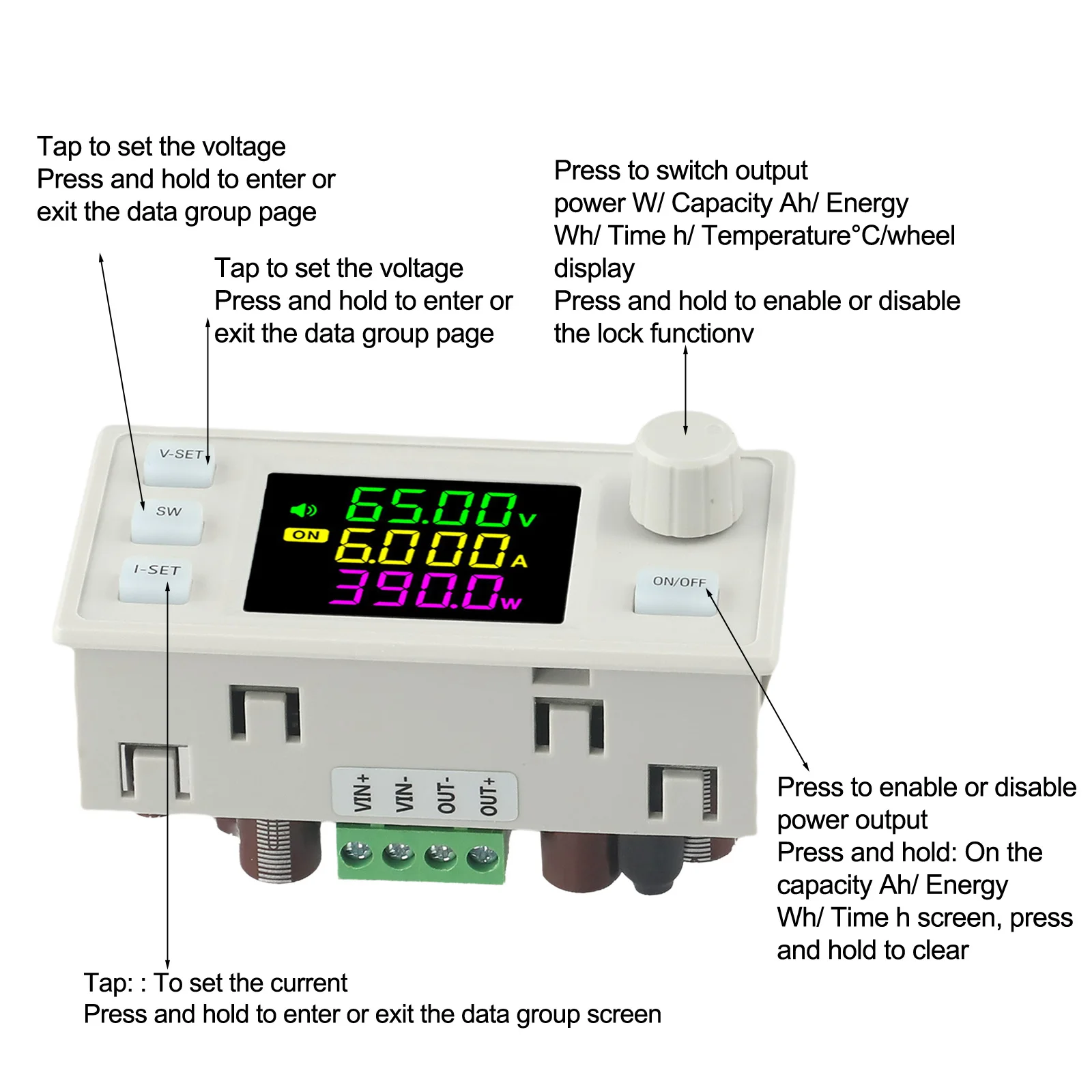 Dc Power Converter Lab Power Module 390W Power Converter Input Voltage Range 12-72V LCD Screen Display Output Current Range 0-6A