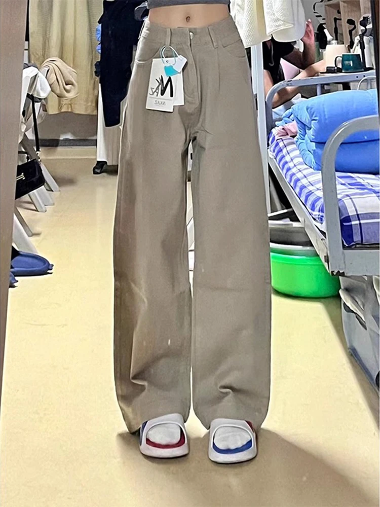 

Выцветшие джинсы с широкими штанинами в стиле ретро, женские плиссированные брюки с высокой талией, свободные прямые брюки, новые осенние повседневные джинсы