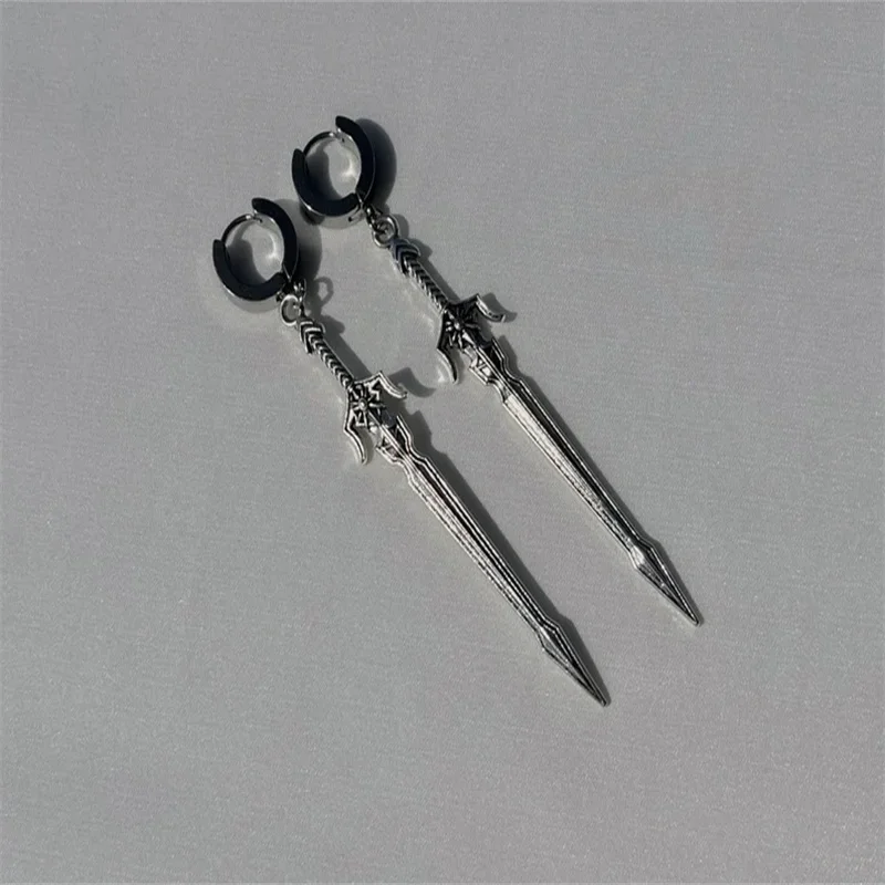 Punk Vintage Medieval Knight Sword Earrings Grunge Y2K Alt Goth Edgy Dangly Blade Earrings for Women