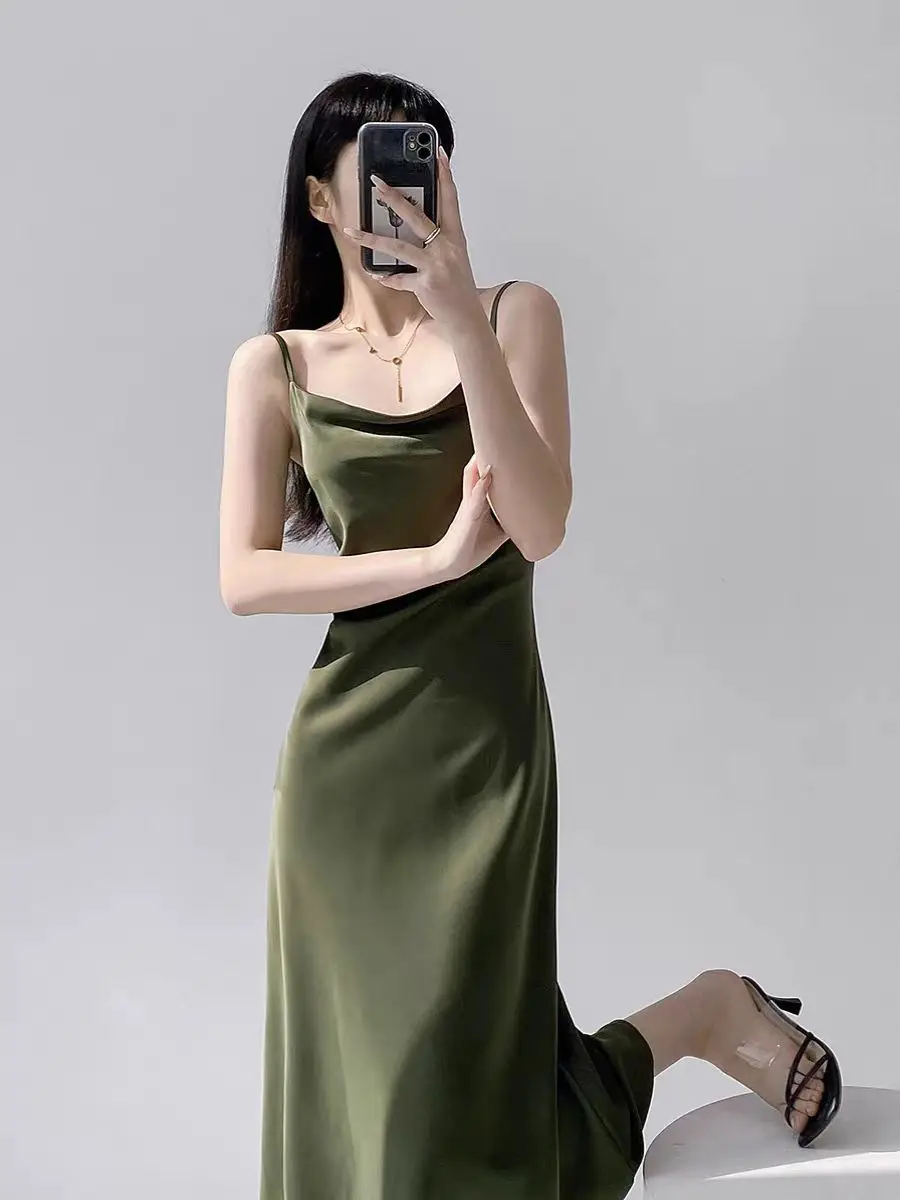 

Chinese style silk solid color dress with a ladylike high-end feel, breathable and sweat absorbing comfort