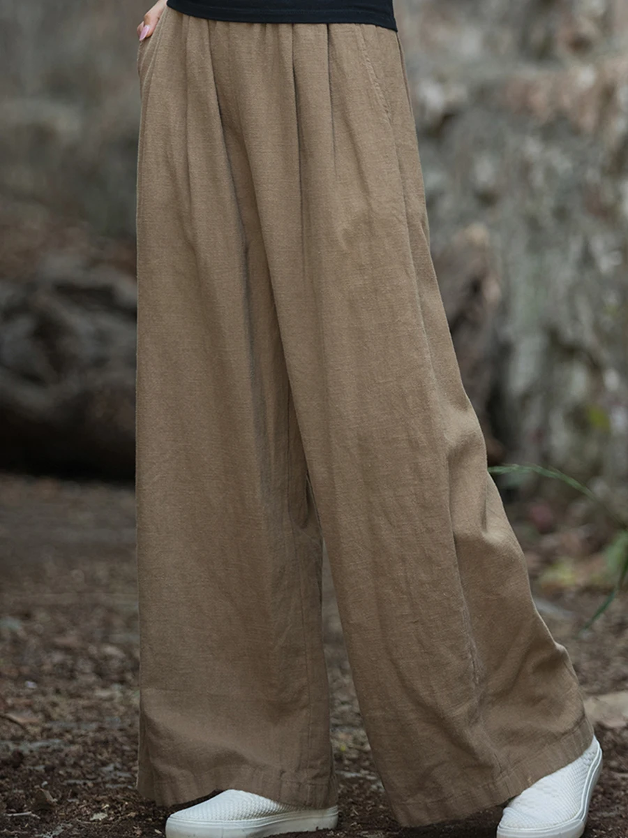 Pantaloni da yoga da donna in lino di cotone artistico Pantaloni a gamba larga Vestibilità ampia plus Size Pantaloni casual comodi e traspiranti cinesi