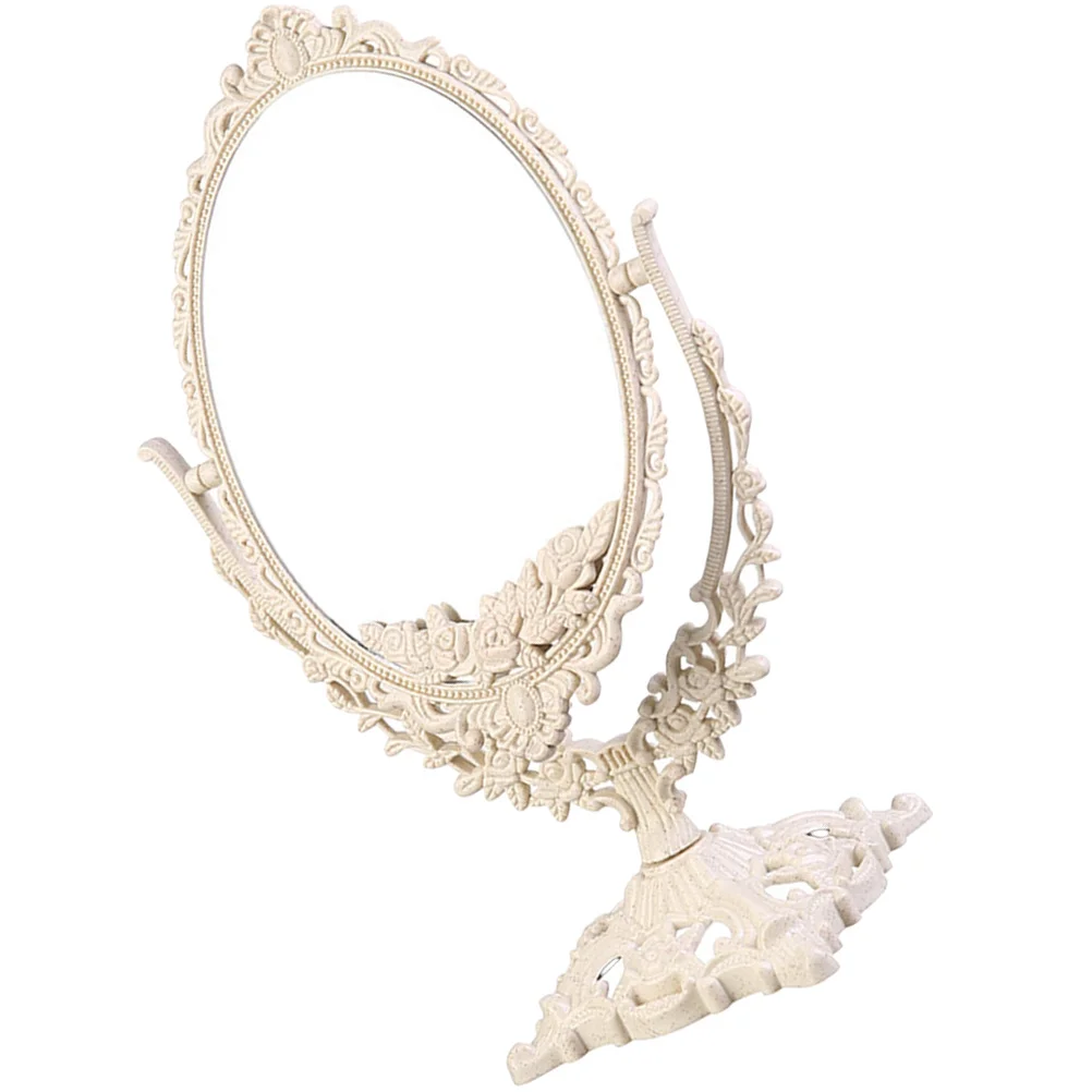 กระจกแต่งหน้าสไตล์ยุโรปย้อนยุค แบบตั้งโต๊ะ ดีไซน์หรูหรา ปรับหมุนได้ กระจกความละเอียดสูง สำหรับห้องนอน