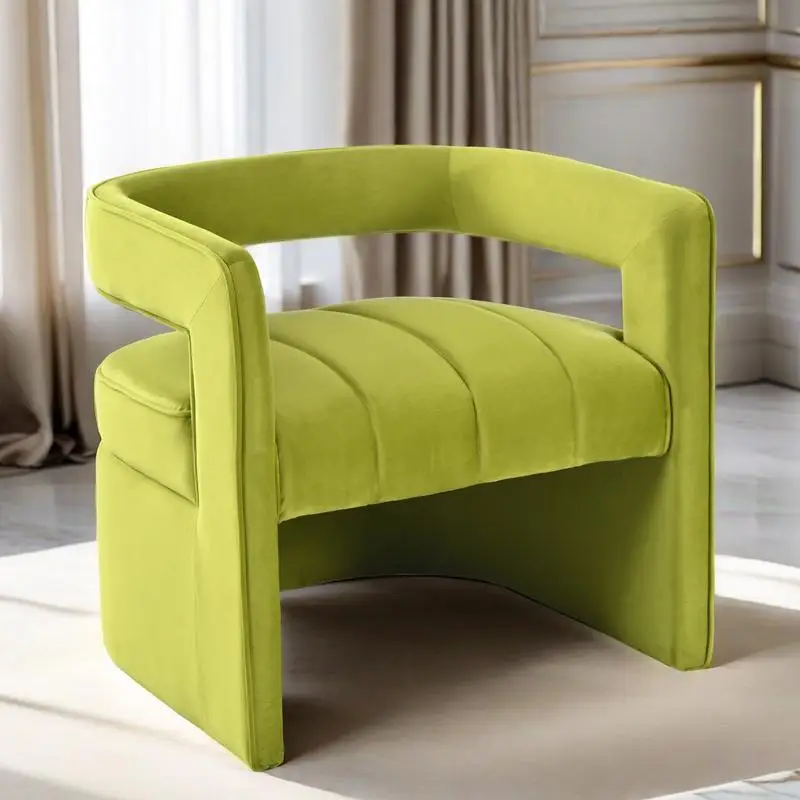 Modern Velvet Accent Chair, Ribbed Detail, Luxury Curved Upholstered Chair, Green, No Assembly Required