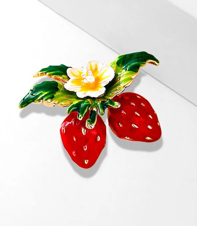 Cute Flower Strawberry Girl Brooch Drip Oil Silk Scarf Button Clothing Versatile Accessories Fruit Pin
