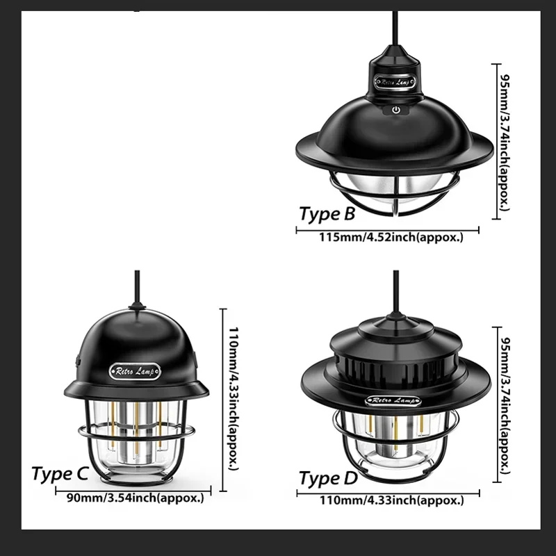 Portable Camping Lamp Retro Hanging Tent Lamp Stepless Dimming Camping Light LED Waterproof Rechargeable Emergency Light 1200mAh