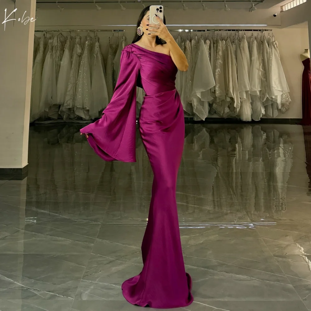 

Kobe Purple Mermaid Prom Dress Satin Slanted Shoulders Wedding Dresses Floor-Length vestidos de noche Extravagant Customized