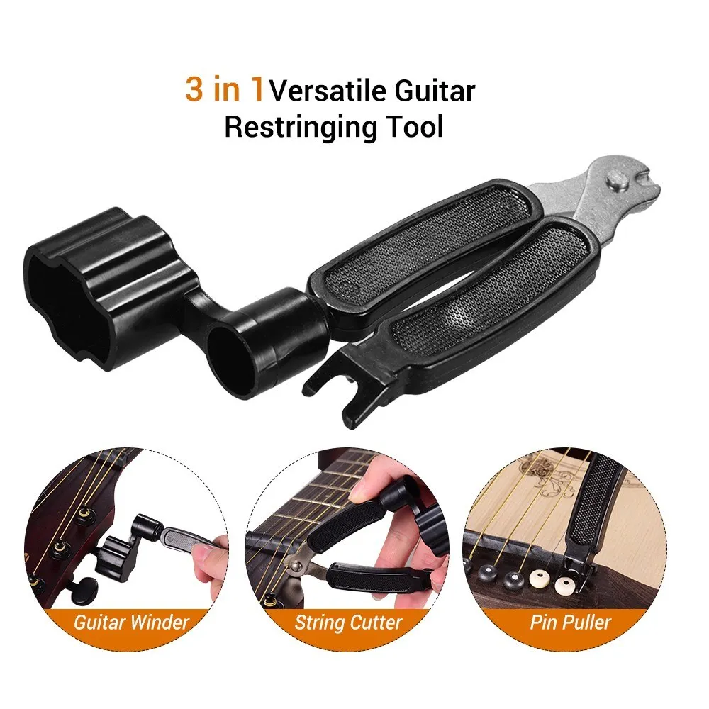 1pcs 3 in 1 Multifunction Winder Pin Puller String Cutter Tool Guitar Accessories