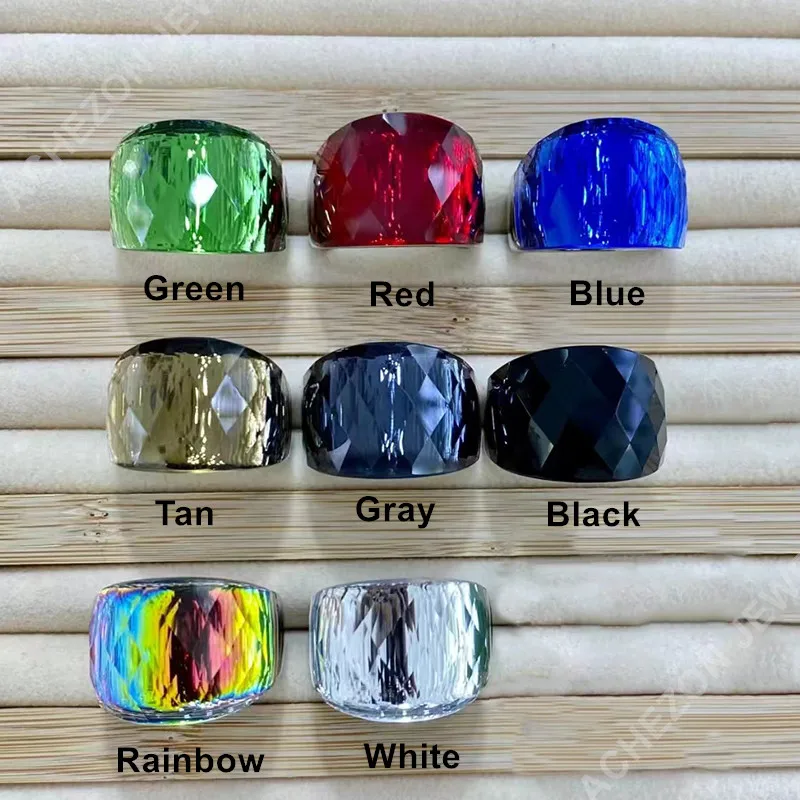 High-end Woman Rainbow Crystal Stone Ring Fashion Stainless Steel Designer Wedding Party Jewelry Luxury Rings for Women Men 2024