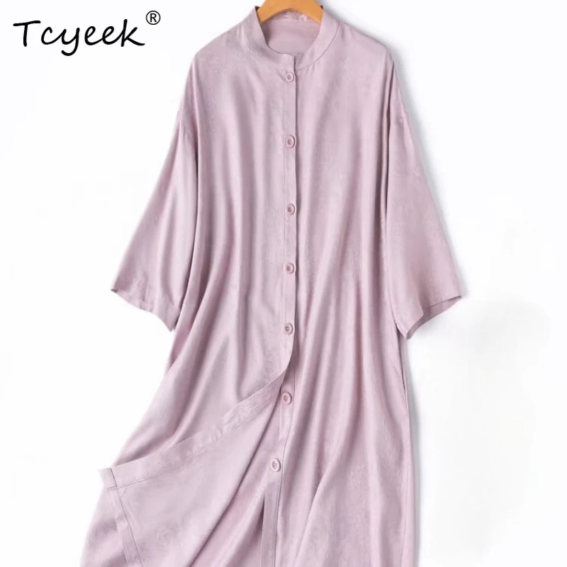 Tcyeek Kleid aus 100 % echter Maulbeerseide für Damen, elegante Damenkleider, Hemdkleid, lockere Taille, Sommerkleidung, Платье Женское