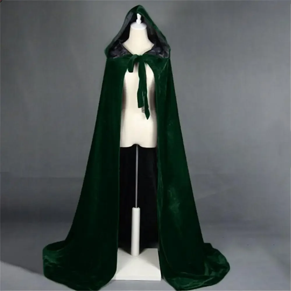 Hot Sale Hunter Green Beludru Jubah Berkerudung Pernikahan Musim Dingin Jaket Mantel Wicca Jubah Hangat Halloween Natal Bridal Bungkus Ukuran Custom