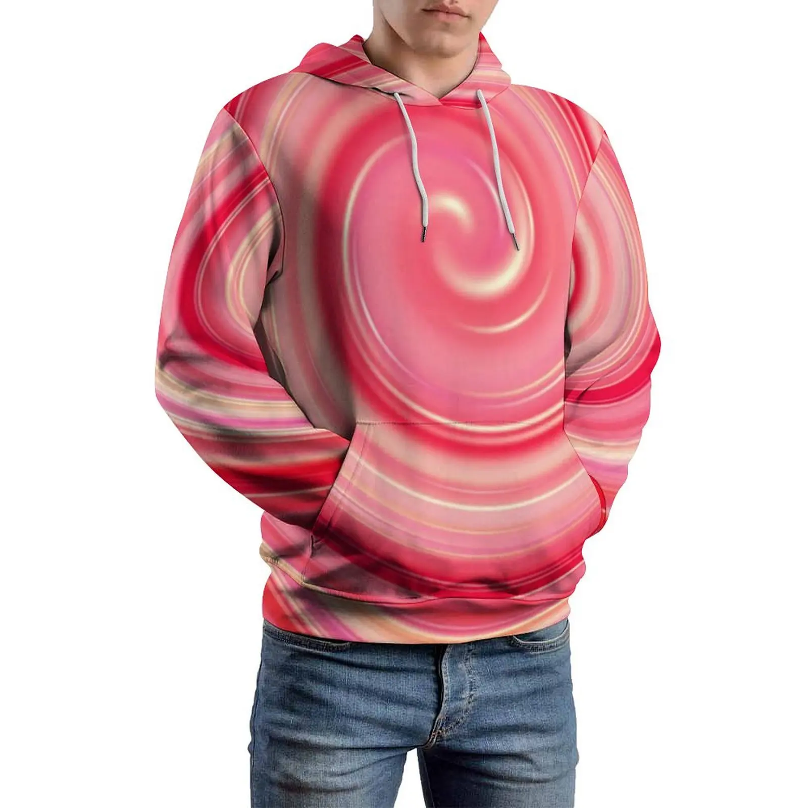 Candy Swirls Casual Hoodies Long Sleeve Gold And Pink Modern Hoodie Spring Street Wear Printed Oversized Clothes