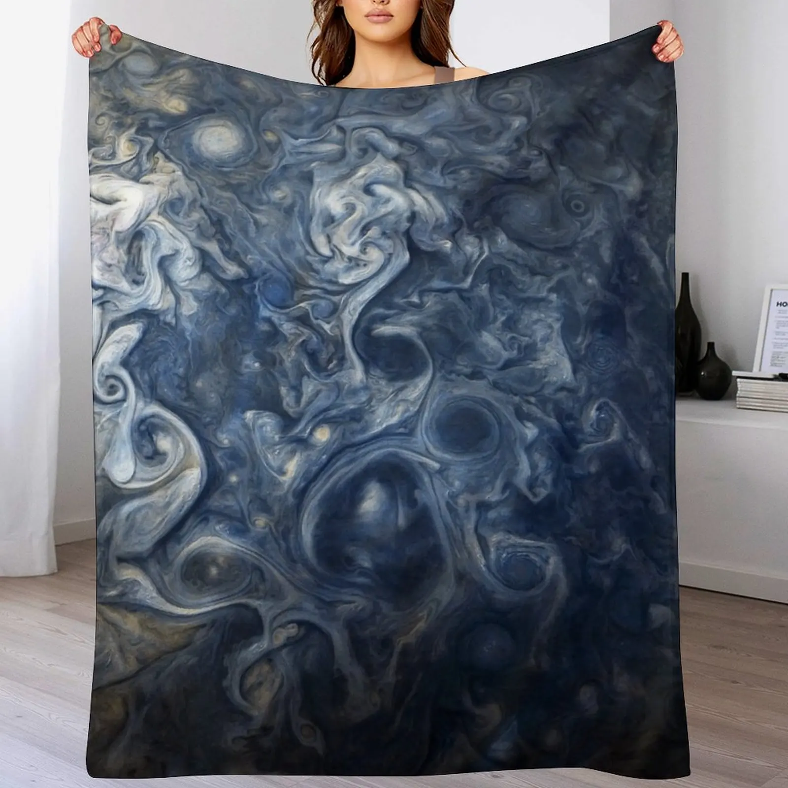 Swirling Blue Clouds of Planet Jupiter from Juno Cam Throw Blanket Quilt Heavy Shaggy Blankets